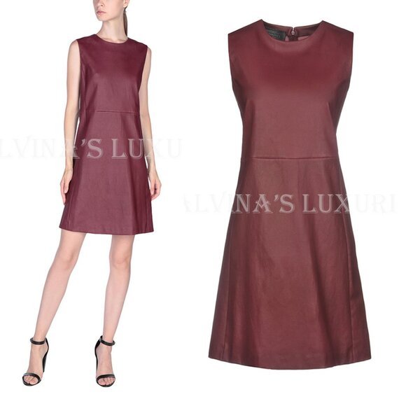 PRADA DRESS GARNET LEATHER SLEEVELESS sz IT 40 US 4 - Picture 1 of 11